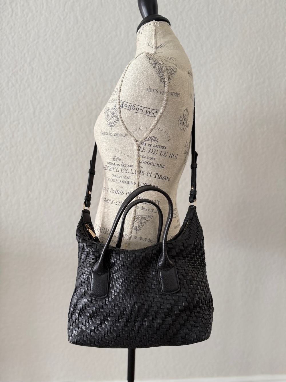 Cole Haan Black Woven Leather Shoulder Bag
